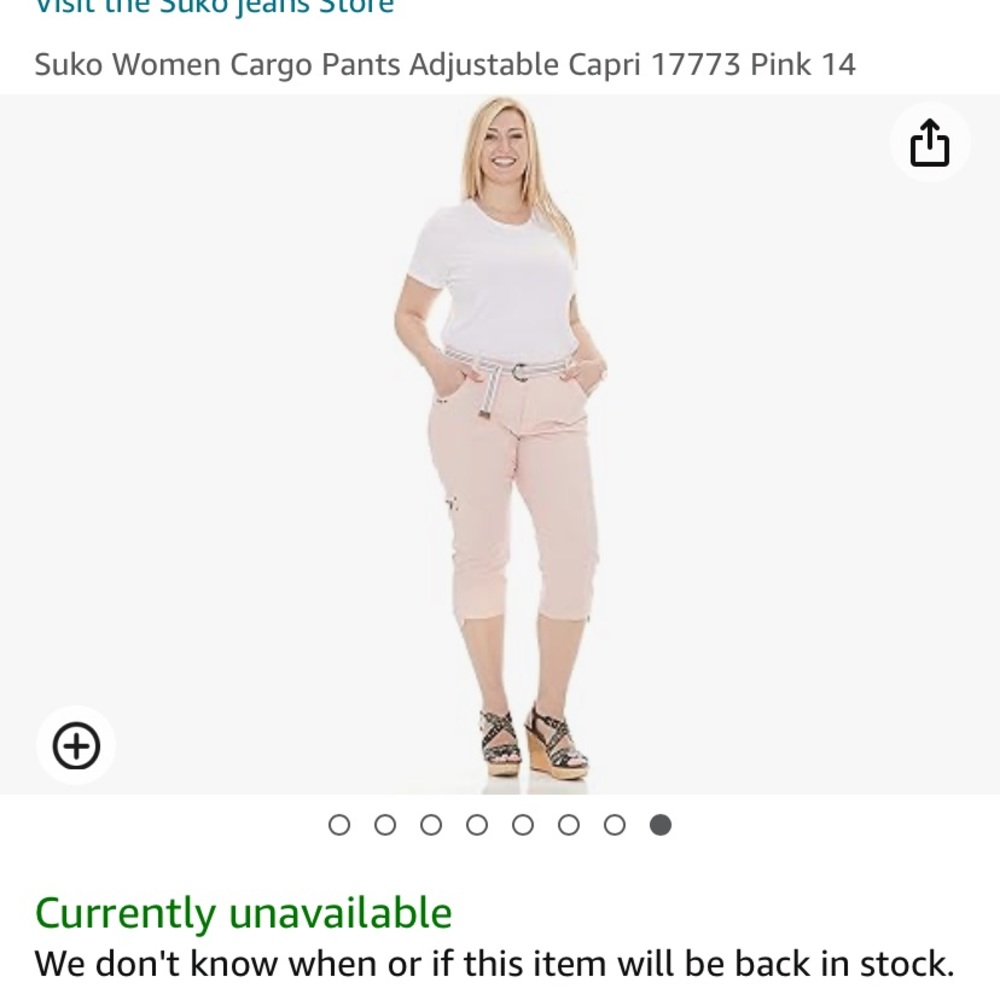 Suko Women Cargo Pants Adjustable Capri 17773 Pink 14